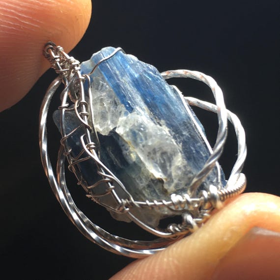 Kyanite and solid sterling silver Wire-Wrap Jewel… - image 1