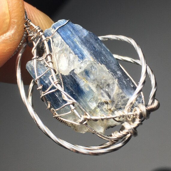 Kyanite and solid sterling silver Wire-Wrap Jewel… - image 6