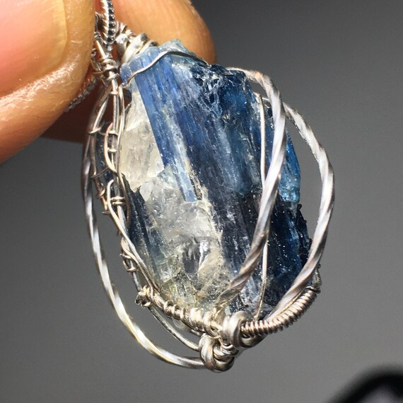 Kyanite and solid sterling silver Wire-Wrap Jewel… - image 3