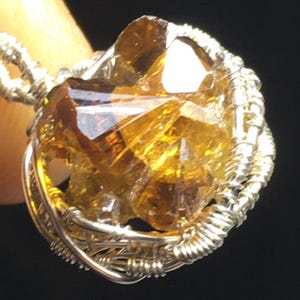Orange Zincite Crystal and 925 Silver Wire-Wrap Pendant with Chain UV REACTIVE