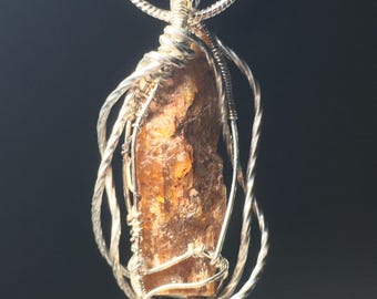 Pendentif ORANGE KYANITE et argent sterling massif