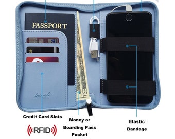 Porte-passeport de recharge pour téléphone - 13 variantes - Portefeuille de voyage avec protection RFID avec bloc d'alimentation amovible ultra-fin pour tous les téléphones - LIVRAISON GRATUITE !