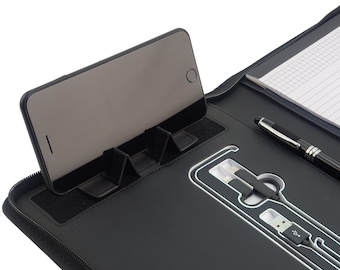 Phone Charging Business & Travel Portfolio with Built-In Power Bank | Zippered Organizer with B5 Notepad