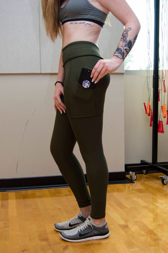 Olive Green Leggings Dark Green Yoga Pants Stretchy Olive Etsy