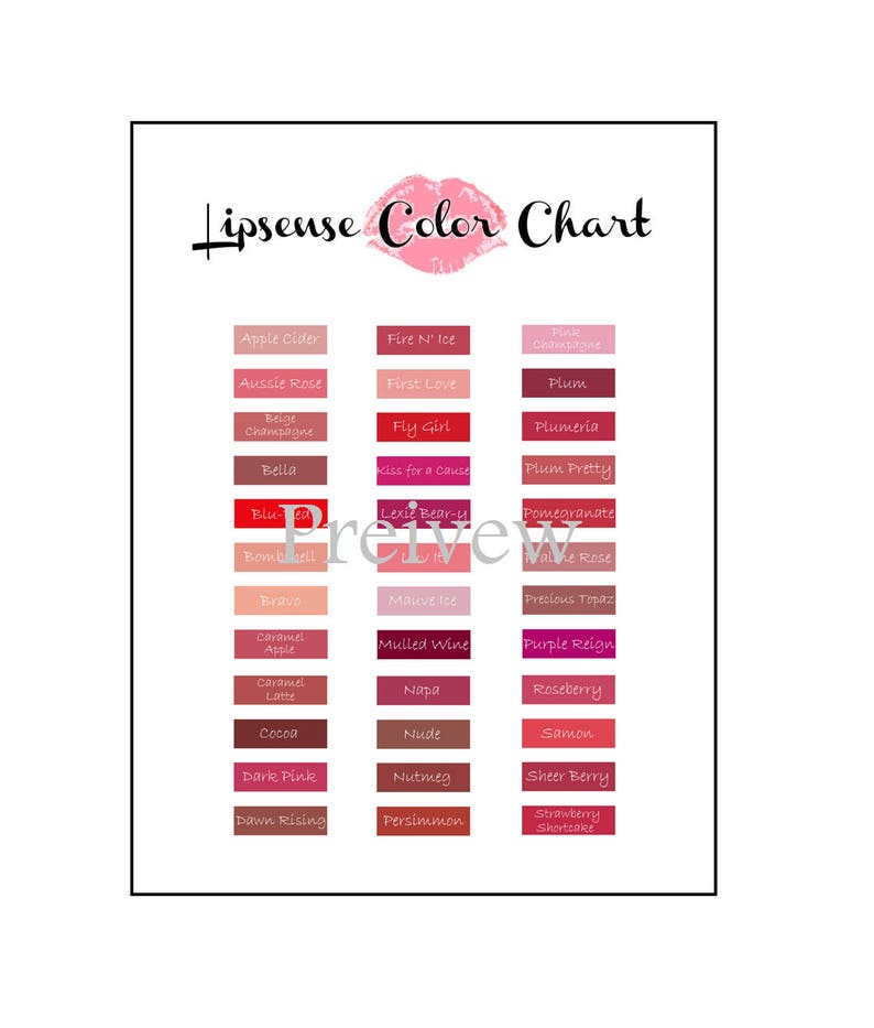 Lipsense Color Chart - Lisense Vendor Events & Lipsense Parties - Etsy