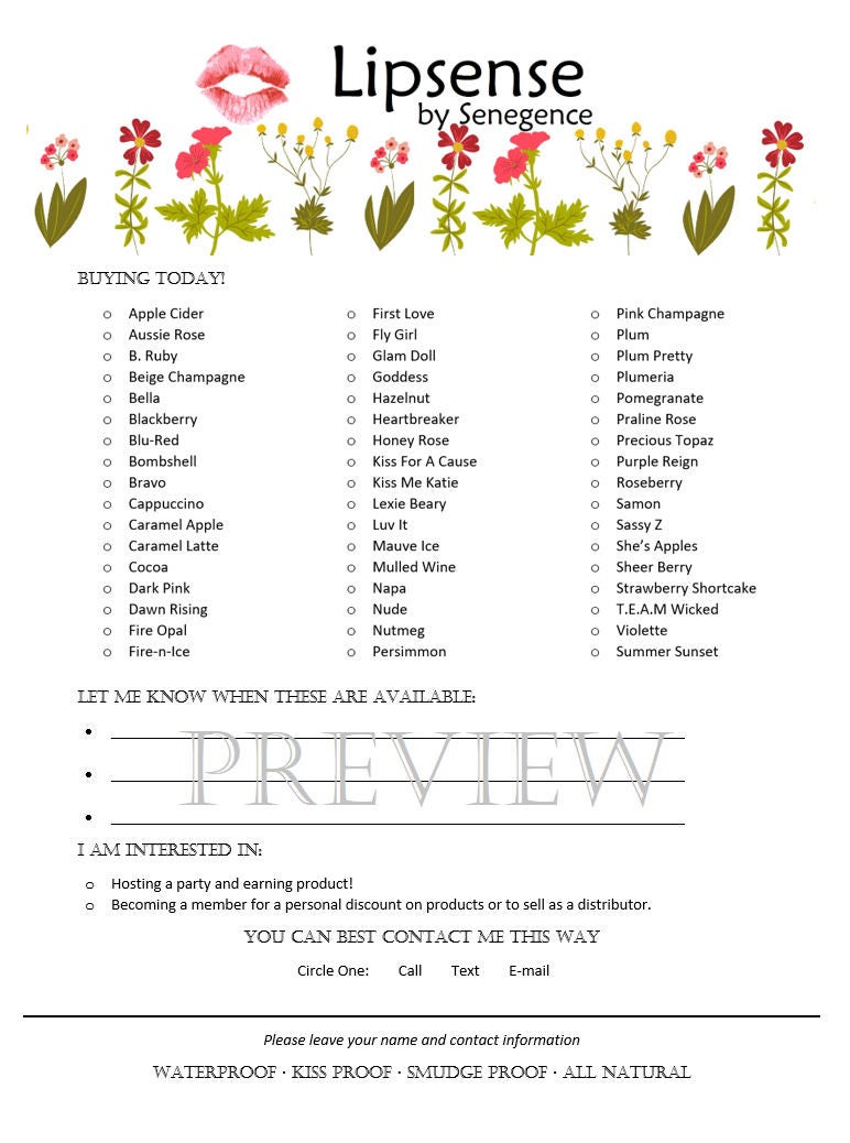Lipsense Party Form - Etsy