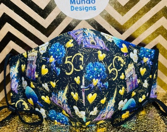 50th anniversary Disney World (Including Tower of Terror) Face Mask 100% Cotton 3 Layered- Youth and Adult sizes