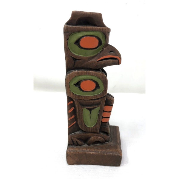 Alaskan Thunderbird Wood Totem Artist Signed By Kiana of Alaska 7 Inches Vintage