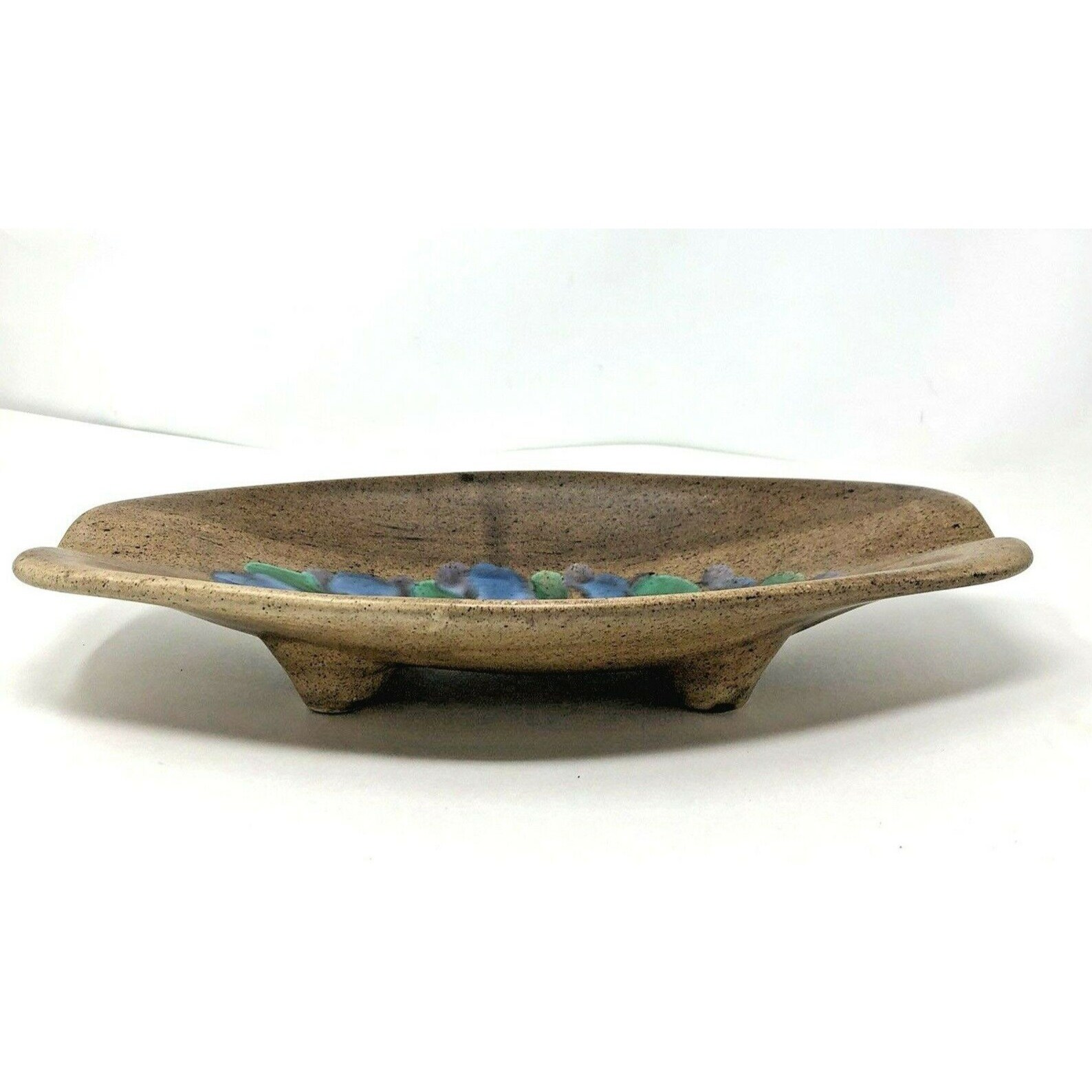 Vintage MCM Console Bowl Pottery Ceramic Drip Glaze Etsy