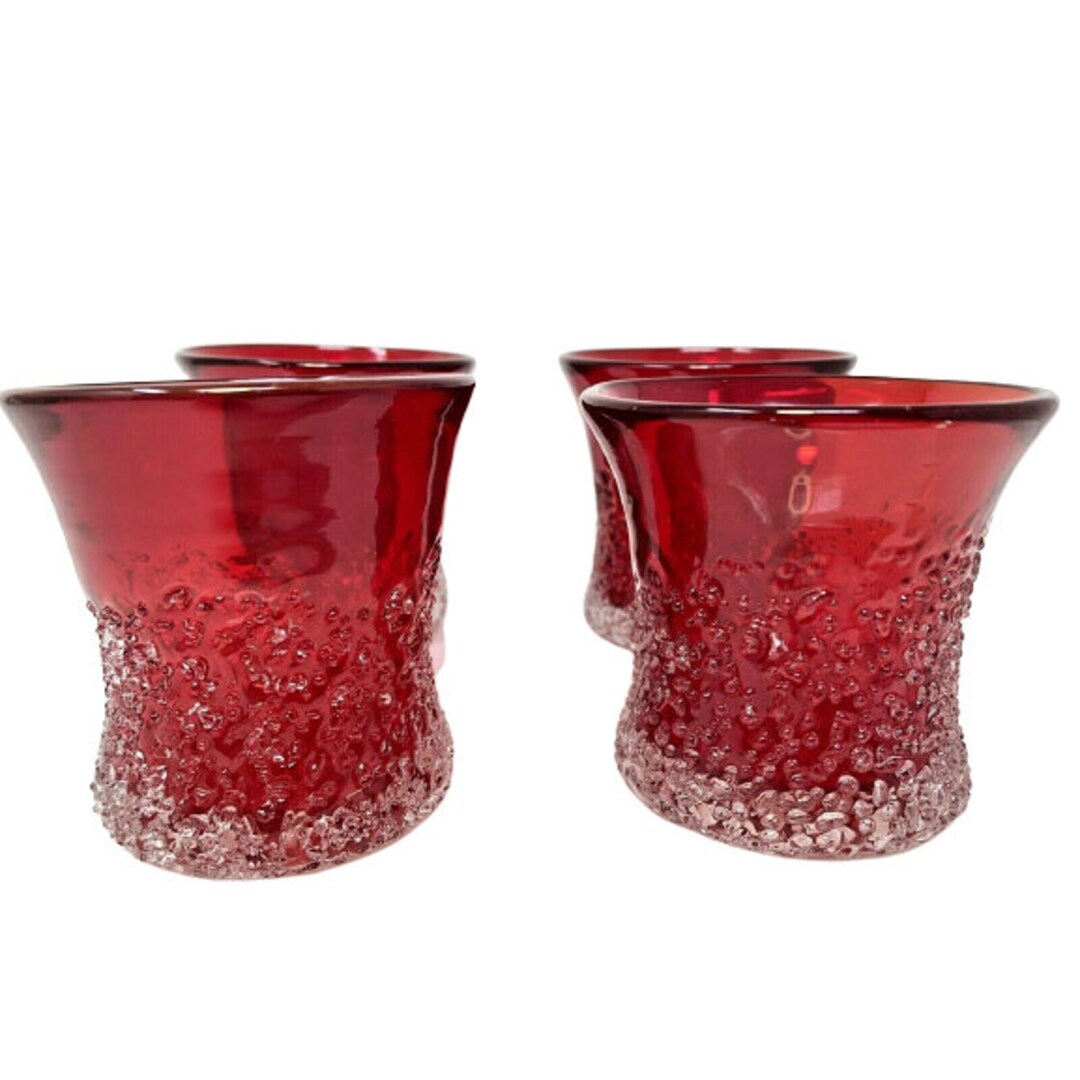 Art Glass Hand Blown Red Votives Set of 4 3 Tall Encased Etsy