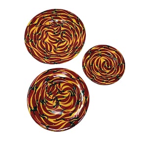 Pottery Chili Pepper Painted Plates San Carlos Mexico Handmade Set of 3 Signed
