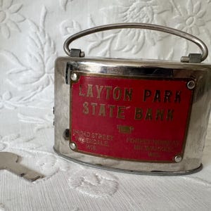 Vintage Steel Advertising Coin Savings Bank - Layton Park State Bank - Greendale, Wisconsin and Milwaukee, Wisconsin