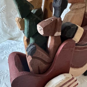 Hand Carved & Painted Santa with Cart Full of Animals - Artist Thomas Sparks 1990s