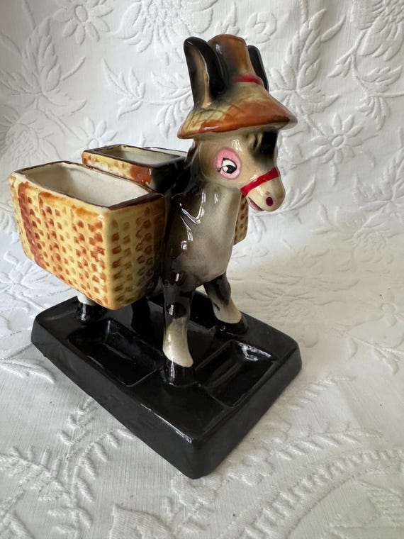 Vintage Donkey Ceramic Cigarette and Match Caddy / Holder