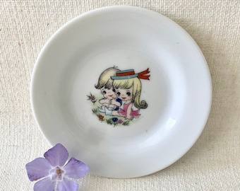 Vintage 1970s Small Ceramic Plate: Big Eyed Children, Made in Japan