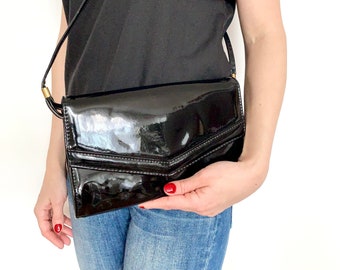 Sleek Black Purse Vintage Purse Vintage Fashion Funky Purse Vintage Black Purse Black Eclectic Clutch