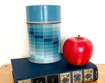 Vintage 1970s Blue Check Metal 10 Oz Insulated King-seeley Thermos