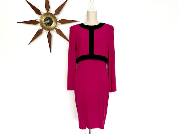 Vintage 1990s does 60s Fuchsia Sheath Dress by Ta… - image 1