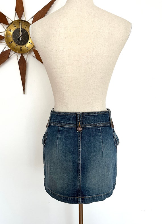 Vintage Y2K Stretch Blue Denim Cargo Mini Skirt b… - image 5