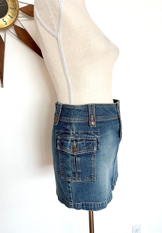 Vintage Y2K Stretch Blue Denim Cargo Mini Skirt b… - image 4