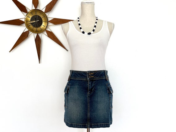 Vintage Y2K Stretch Blue Denim Cargo Mini Skirt b… - image 1