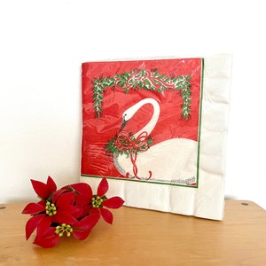 Vintage 1960s NOS Holiday Swan Dinner Napkins by Pleasures, Retro Paper Napkins, Vintage Paper Goods, Holiday Christmas Table, Party Supply