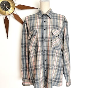 Vintage 80s Blue Plaid Wool Blend Shacket: Sears Retro Flannel Shirt XL