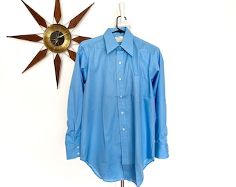 Vintage 1970s NOS Arrow Blue Button Down Shirt: Pointy Collar, Men's L 16-33