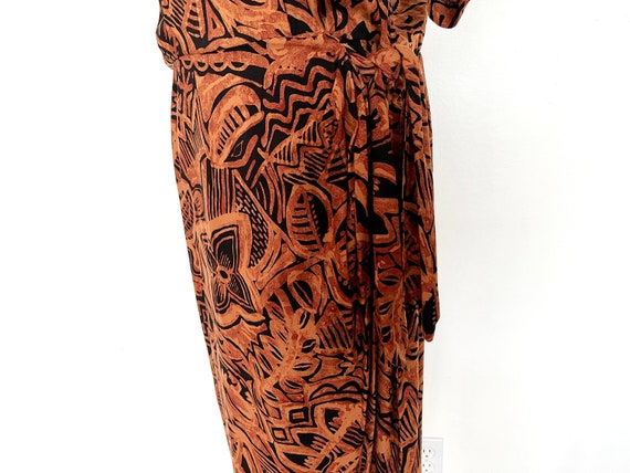 Vintage 1990s Brown & Black Floral Batik Print Fa… - image 7