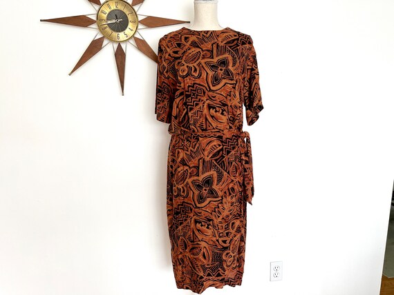 Vintage 1990s Brown & Black Floral Batik Print Fa… - image 10