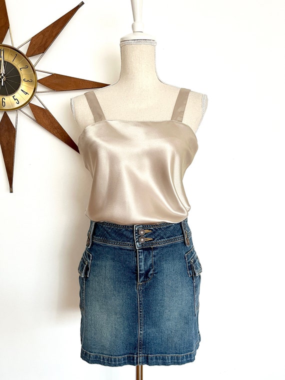 Vintage Y2K Stretch Blue Denim Cargo Mini Skirt b… - image 10