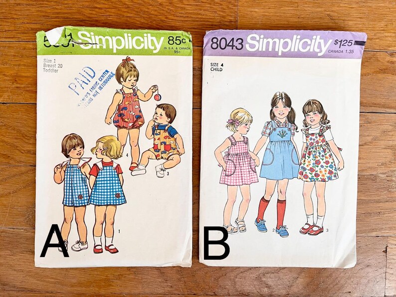 Vintage 1970s Simplicity Children's Sewing Patterns, Your Choice, Dress ...