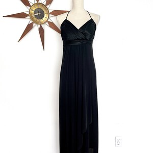 90s Black Satin Halter Neck Cocktail Dress, Mesh Empire Waist Maxi, M - Etsy