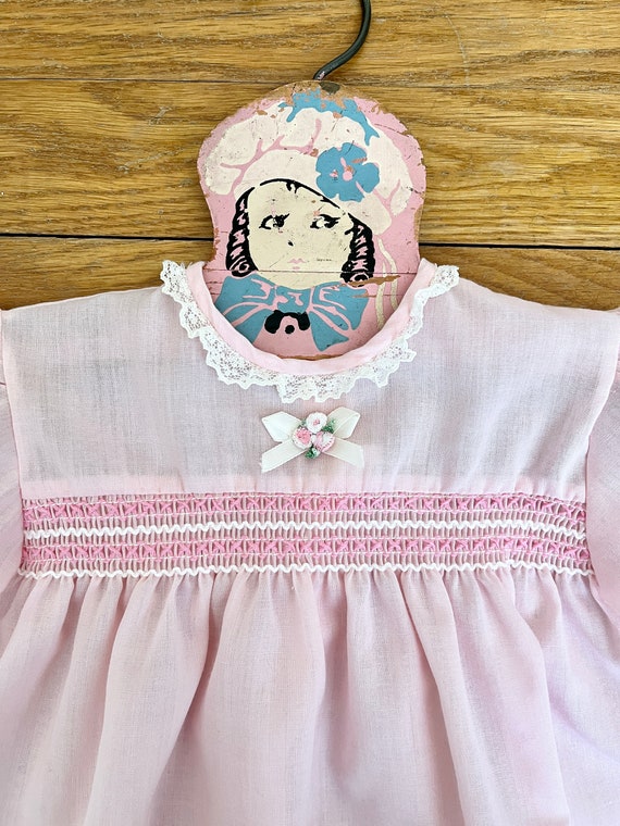 Vintage 1970s Pale Pink Baby Girl Long Sleeved Dr… - image 5