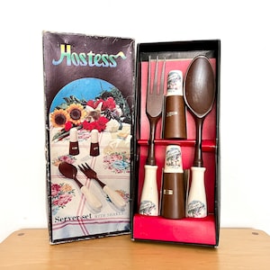 Vintage 1960s Florida Pink Flamingo Server Set with Shakers in Original Box by Materia Made in Japan, Mid Century Hostess Salad Set, Gift