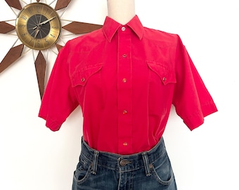 Vintage 80s Red Western Shirt, Panhandle Slim Pearl Snap Rockabilly Cowboy Top, L