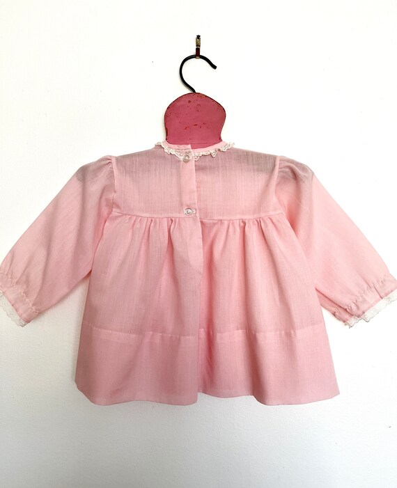 Vintage 1970s Pale Pink Baby Girl Long Sleeved Dr… - image 3