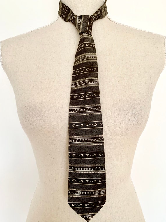 Vintage 1950s Brown & Tan Striped Tie by Arrow, Short or