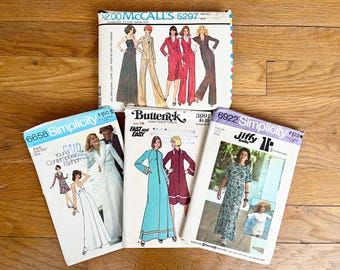 Vintage 1970s Women&#39;s Sewing Patterns, McCall&#39;s 5297 Butterick 3991 Simplicity 6658 6922 Your Choice, Retro Caftan Robe, Dress, Pants Jacket
