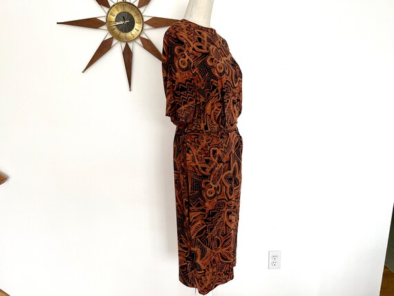Vintage 1990s Brown & Black Floral Batik Print Fa… - image 2