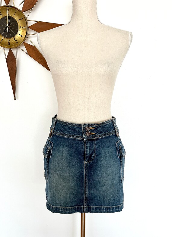Vintage Y2K Stretch Blue Denim Cargo Mini Skirt b… - image 3