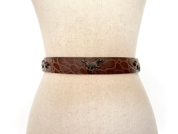 Vintage Brown Faux Leather Wild Animal Safari Bel… - image 1