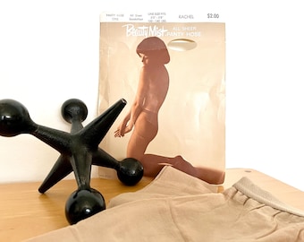 Vintage 70s Beauty Mist Panty Hose, Sheer Beige Nylon Stockings