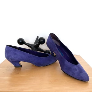 Escarpins Vintage SILVY En Cuir Daim Noir Et Violet - Talon Aiguille 8 Cm, Taille 37