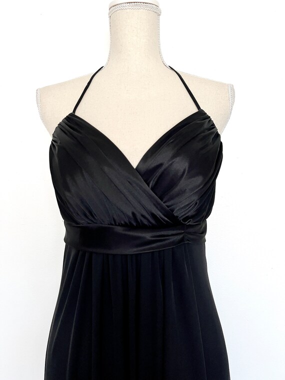 Vintage 1990s Black Satin & Mesh Empire Waist Hal… - image 5