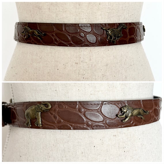 Vintage Brown Faux Leather Wild Animal Safari Bel… - image 4