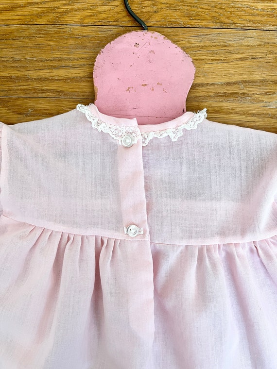 Vintage 1970s Pale Pink Baby Girl Long Sleeved Dr… - image 7