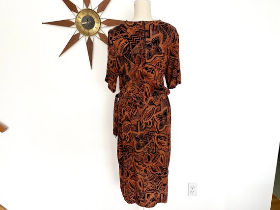 Vintage 1990s Brown & Black Floral Batik Print Fa… - image 3