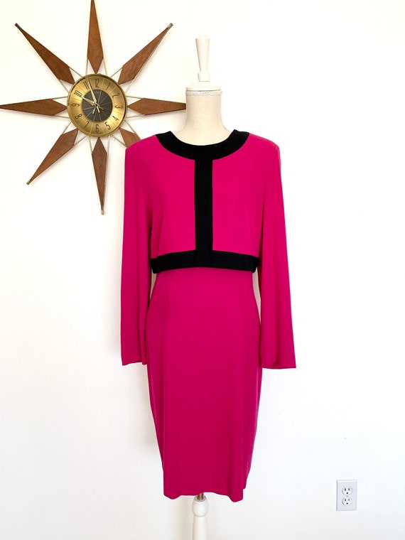 Vintage 1990s does 60s Fuchsia Sheath Dress by Ta… - image 2