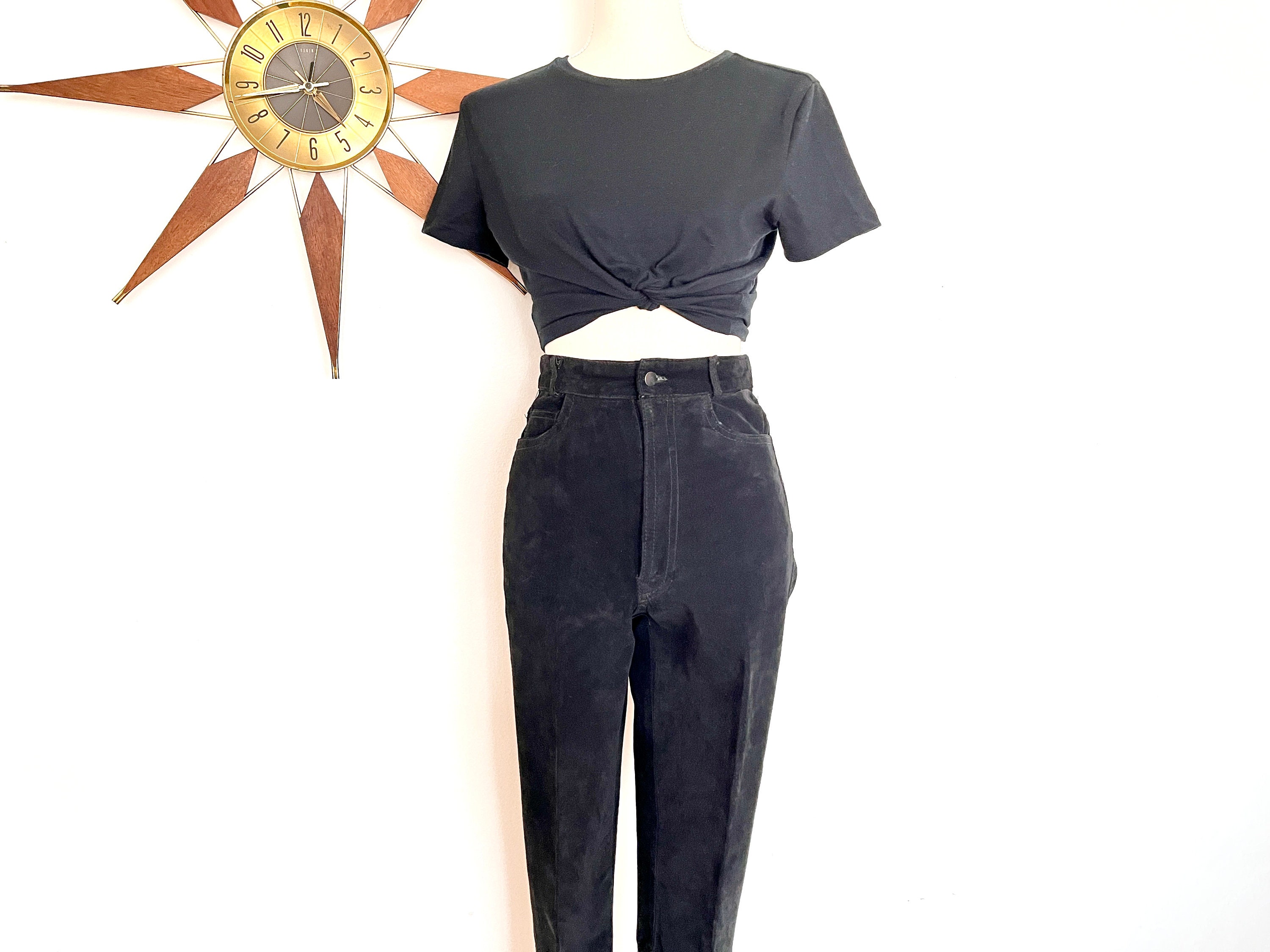 希少 黒入荷！ Vintage Pants Waist High Suede Genuine Black 1980s/90s パンツ